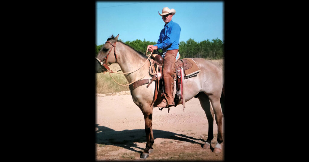 Barry English riding his favorite horse, Cando.
