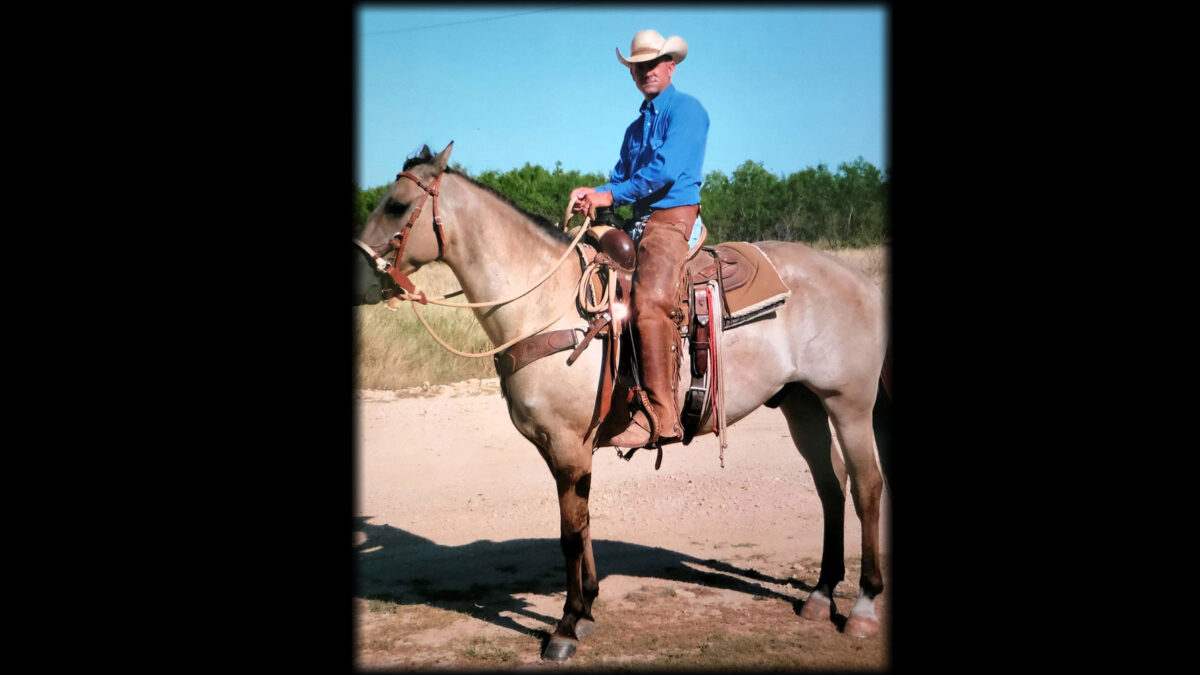 Barry English riding his favorite horse, Cando.